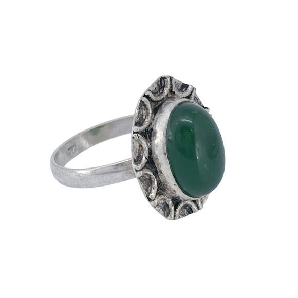 Vintage Sterling Silver 925 Green Glass Cabochon Ring Size 8 - Picture 3 of 8